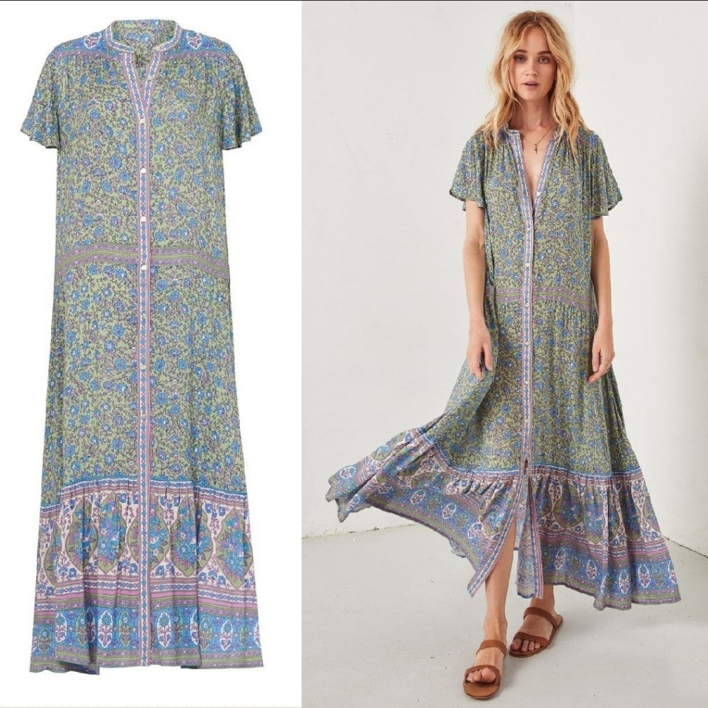 Spell jasmine flutter sleeve maxi dress jade gypsy - Picture 2 of 10